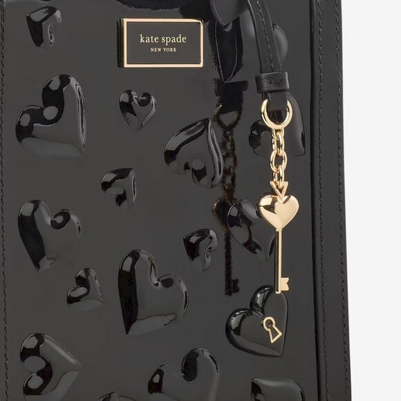 Kate Spade Key to My Heart Embossed Patent Leather Manhattan Mini Tote in Black - Picture 7 of 8